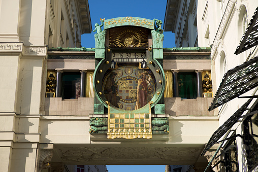 Famous astronomical clock, named as Anker clock, in Vienna. in Austria, Vienna, Vienna