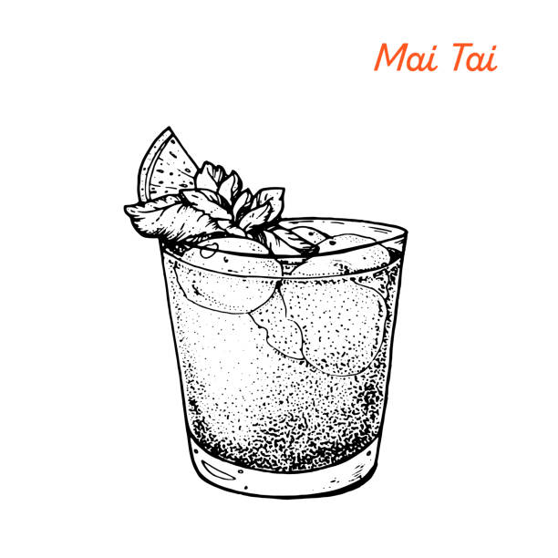 illustrations, cliparts, dessins animés et icônes de illustration de cocktail de mai tai. cocktails alcooliques illustration vectorielle dessinée à la main. style croquis. - mai tai