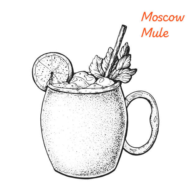 иллюстрация коктейля moscow mule. алкогольные коктейли ручной иллюстрацией вектора. эскизный стиль. - mule stock illustrations