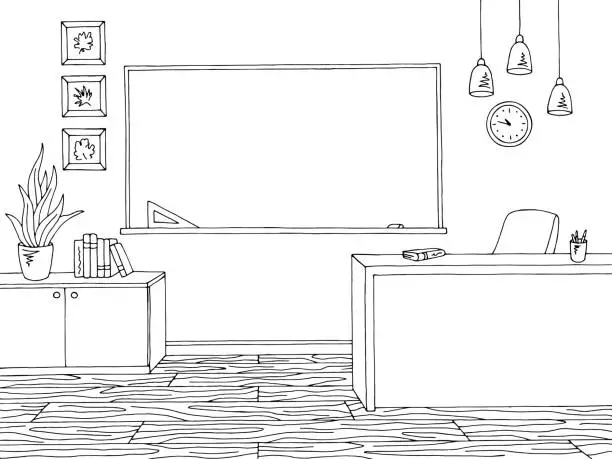Vector illustration of Classroom graphic black white interior sketch illustration vector