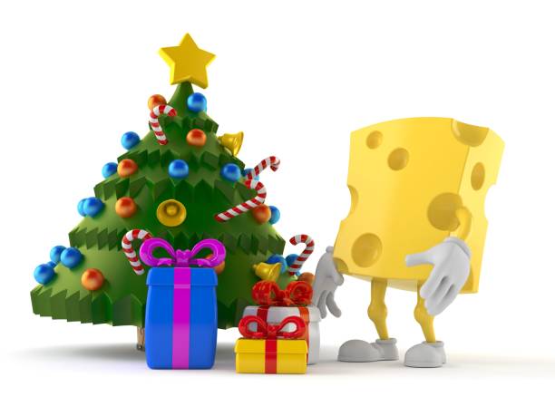 istock Cheese character with christmas tree and gifts 1257248466