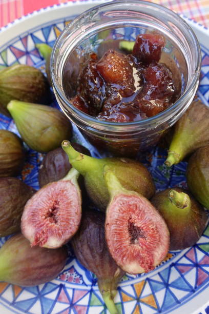 Figs  Jam in a glass jar  Summer season