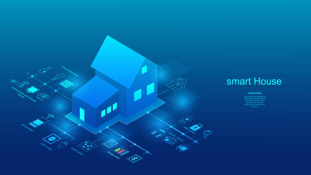 istock Vector illustration of a building with elements of a smart home system. Science, futuristic, web, network concept, communications, high technology. EPS 10. 1257251806