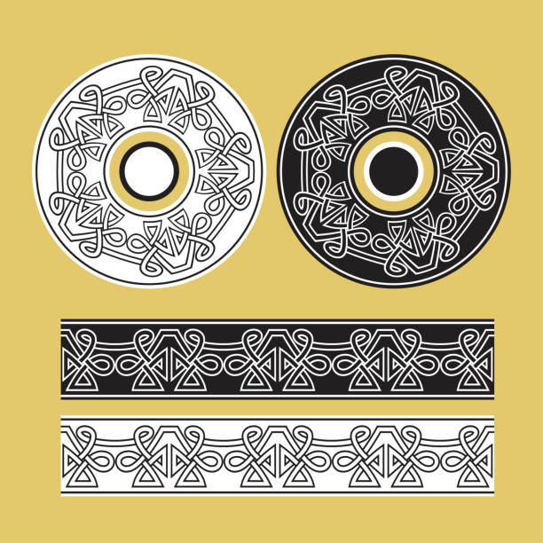 кельтские узловые круглые рамы и пограничный орнамент - celtic knotwork stock illustrations