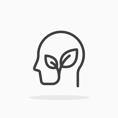 Plant in head icon in line style. For your design, logo. Vector illustration. Editable Stroke.