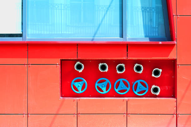 istock Fire hydrant water emergency system for office buildings in a brick wall. 1257260767