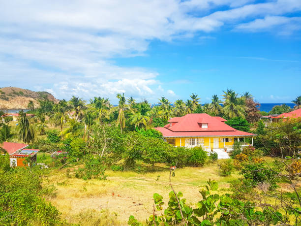 Typical creole house in Les Saintes Islands in Guadeloupe. In March 2018, tourists could admire the beautiful creole houses on Les Saintes Islands in Guadeloupe. Antilles stock pictures, royalty-free photos & images