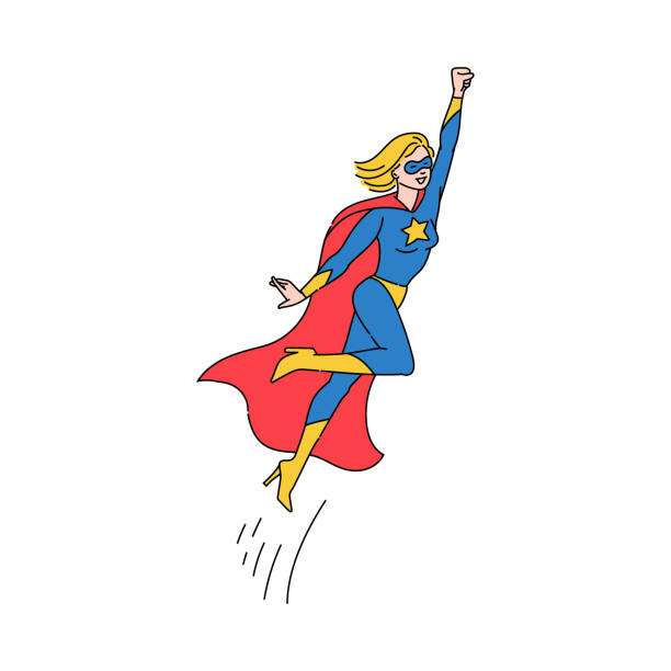 istock Superhero woman flying in costume with cape sketch vector illustration isolated. 1257262484