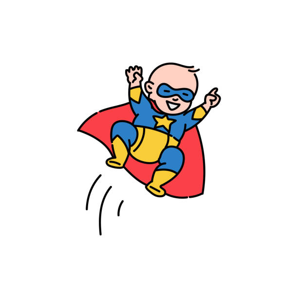 ilustrações de stock, clip art, desenhos animados e ícones de superhero baby character in comic costume sketch vector illustration isolated. - super baby