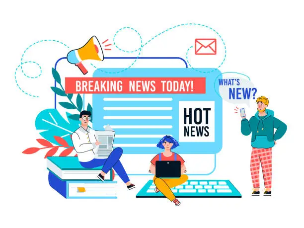 Vector illustration of Online news update and breaking news banner cartoon vector illustration.