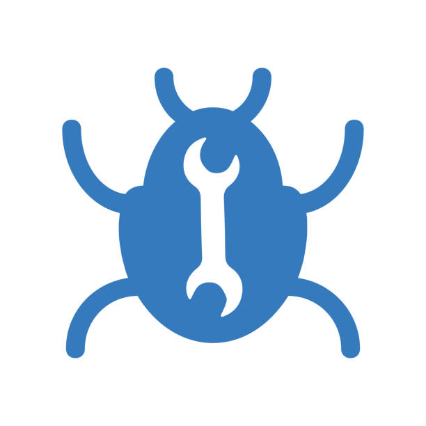 bug fixing symbol / blaue farbe - computerfehler stock-grafiken, -clipart, -cartoons und -symbole