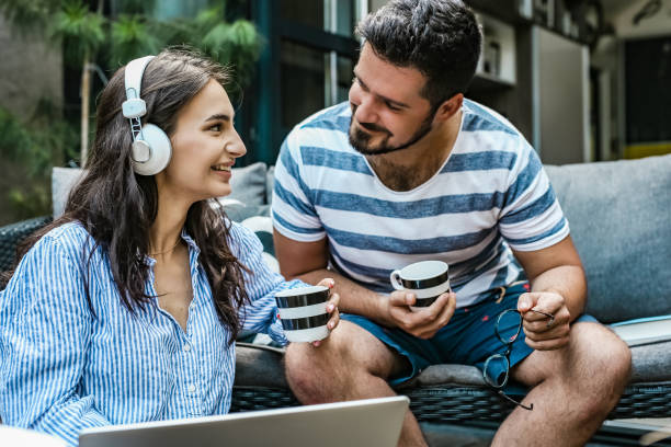 istock Couple at home on a video call 1257266713