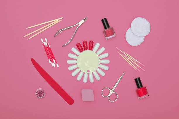 istock Nail care and manicure set on pink 1257266814