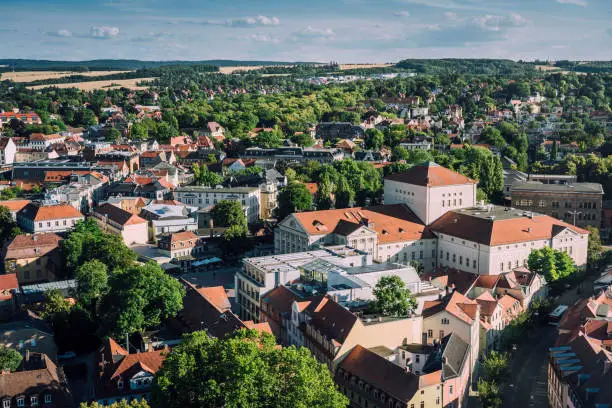 Weimar is a city in Germany mostly known for its cultural heritage. aerial view of Weimar, Thuringia, Germany