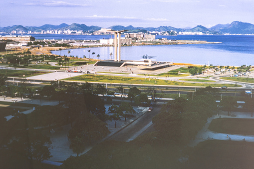 Auckland New Zealand, Central Railway station in 1948 showing flying boats in the harbor.