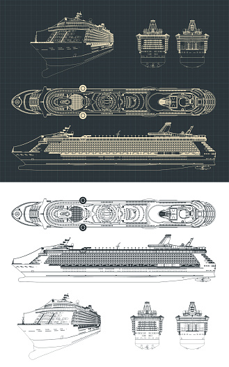 Stylized vector illustration of a large cruise ship drawings