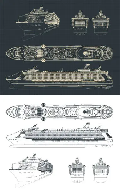 Vector illustration of Cruise ship drawings