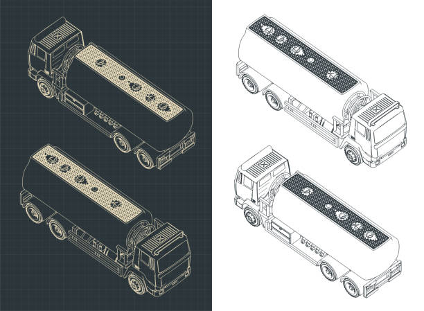 rysunki izometryczne fuel truck - fuel tanker truck storage tank isometric stock illustrations