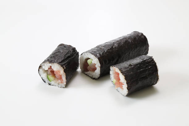 istock tuna sushi rolls in a white background 1257280474