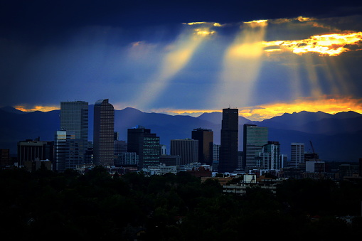 Summer sunset in Denver, Colorado.
