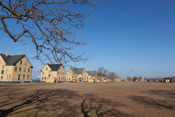 A view of the empty military residences along Officer's Row at Fort Hancock