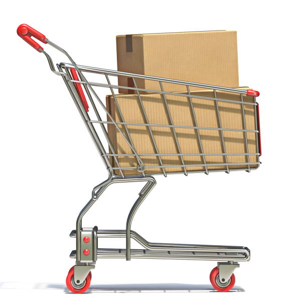istock Shopping cart with cardboard boxes 3D 1257287513