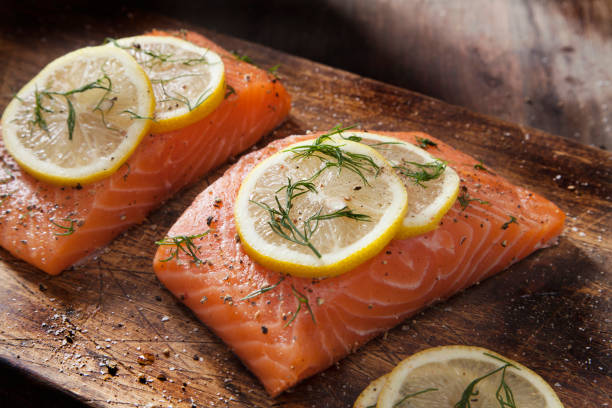 Seasoned Raw Salmon Fillets ready for the BBQ