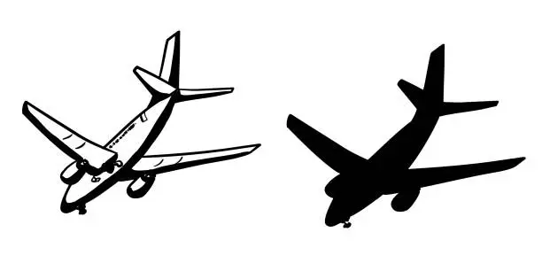 Vector illustration of Airplane Low Angle Shot Silhouette