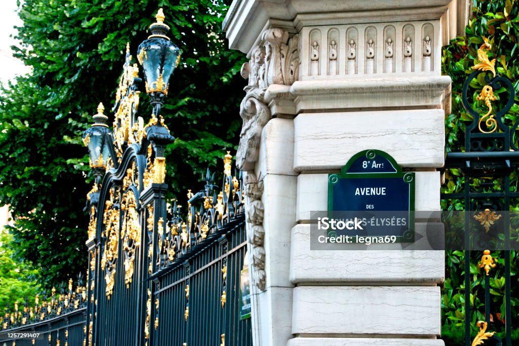 Avenue des Champs-Élysées - sign street Street sign of the famous Champs-Elysees in Paris, France Avenue des Champs-Elysees Stock Photo