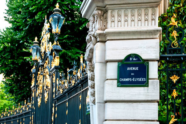 Avenue des Champs-Élysées - sign street Street sign of the famous Champs-Elysees in Paris, France art name plates stock pictures, royalty-free photos & images