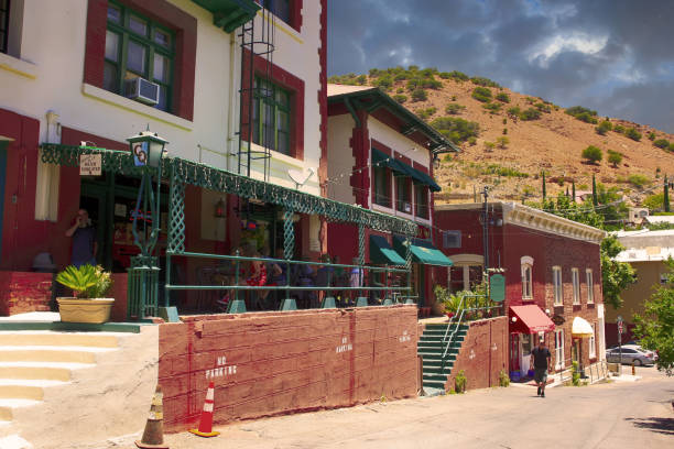 People outside ehe Copper Queen Hotel on Howell Ave in Old Bisbee, AZ