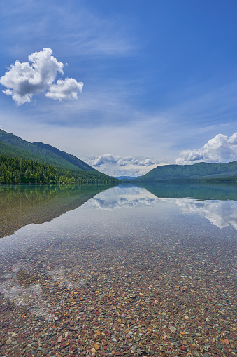 The beautiful natural scenery of Glacier National Park's Lake McDonald area in Montana, USA.