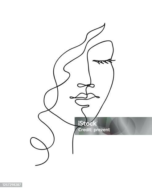 Visage Abstrait De Femme Avec Les Cheveux Ondulés Art De Ligne Dessiné À La Main Noir Et Blanc Illustration Vectorielle De Contour Vecteurs libres de droits et plus d'images vectorielles de Femmes