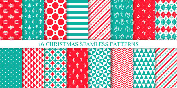 クリスマスシームレスパターン。ベクターの図。お祝いの包装紙。 - christmas pattern striped backgrounds点のイラスト素材／クリップアート素材／マンガ素材／アイコン素材