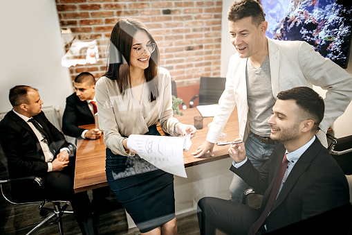 Lawyers having meeting in office