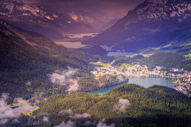 istock Alpine landscape above St Moritz at dramatic sunset – Muottas Muragl – Switzerland 1257310962
