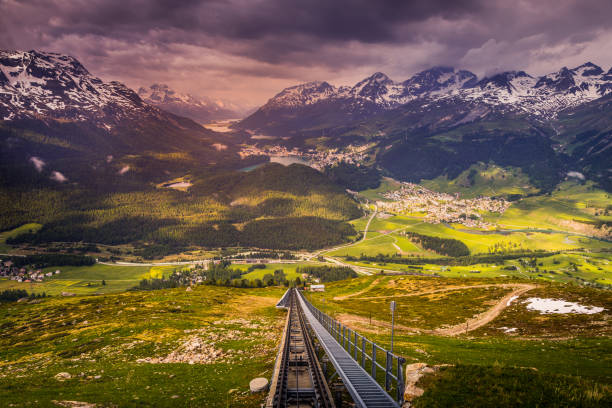 istock Alpine landscape above St Moritz at dramatic sunset – Muottas Muragl – Switzerland 1257312196