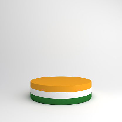 Podium product display mock up on white background. Happy independence day of India decoration background, product, template, flyer, 3D illustration.