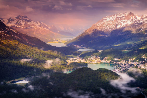 istock Alpine landscape above St Moritz at dramatic sunset – Muottas Muragl – Switzerland 1257312334