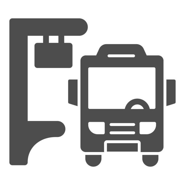 illustrations, cliparts, dessins animés et icônes de arrêt de bus icône solide, concept de transport public, silhouette de bus au panneau d’arrêt sur fond blanc, icône de la gare de bus dans le style glyphe pour le concept mobile et la conception web. graphiques vectoriels. - stop sign stop sign traffic