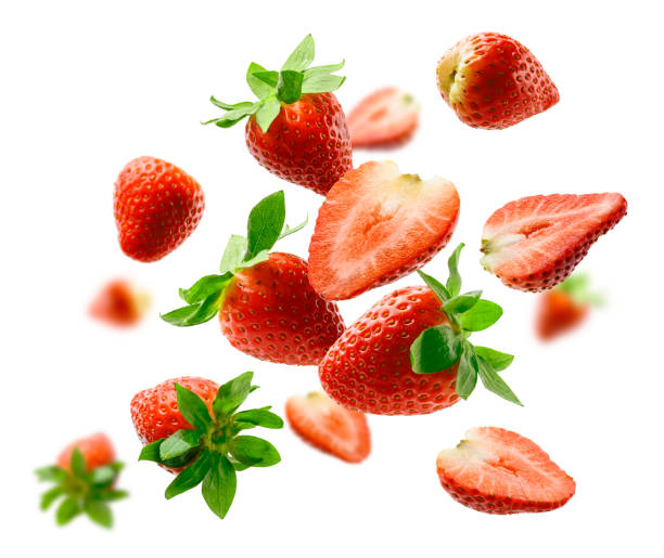 istock Strawberry berry levitating on a white background 1257319982