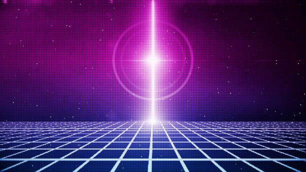 istock Retro cyberpunk style 80s Sci-Fi Background Futuristic with laser grid landscape. Digital cyber surface style of the 1980`s. 3D illustration 1257320154