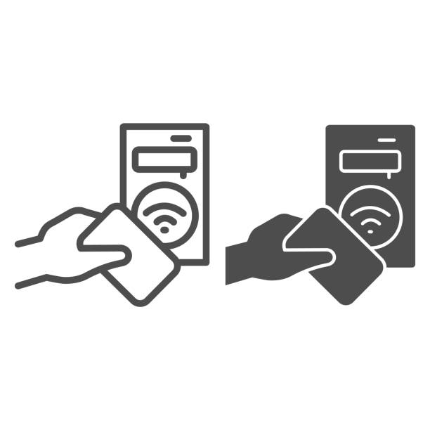 illustrations, cliparts, dessins animés et icônes de terminal de billet pour la ligne de paiement sans fil et icône solide, concept de transport, terminal et carte de transport de passagers signe sur fond blanc, icône porte de paiement de transport dans le contour. graphiques vectoriels. - farnes