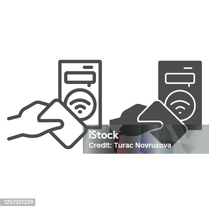 istock Ticket terminal for wireless payments line and solid icon, transport concept, Terminal and passenger transport card sign on white background, Transport payment gate icon in outline. Vector graphics. 1257321239