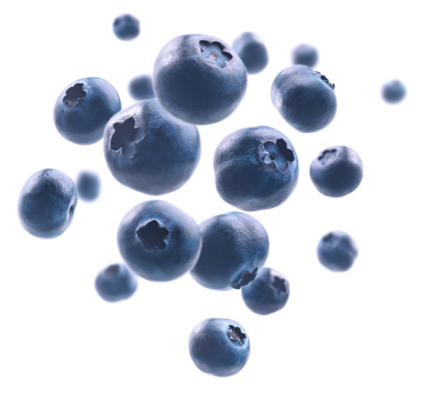 istock Ripe blueberries levitate on a white background 1257325800