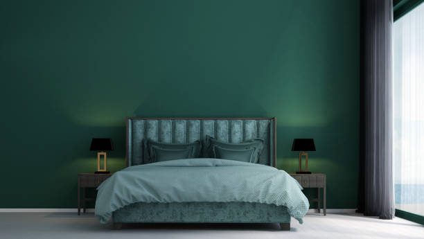 istock Green bedroom interior and mock up space design 1257328623