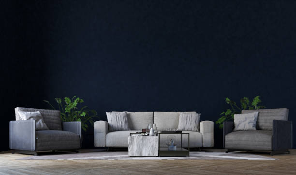 istock Modern interior living room design and black wall pattern texture background 1257328626