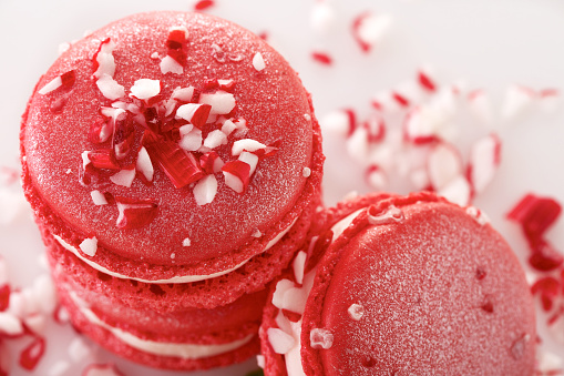 Peppermint flavored French macarons.