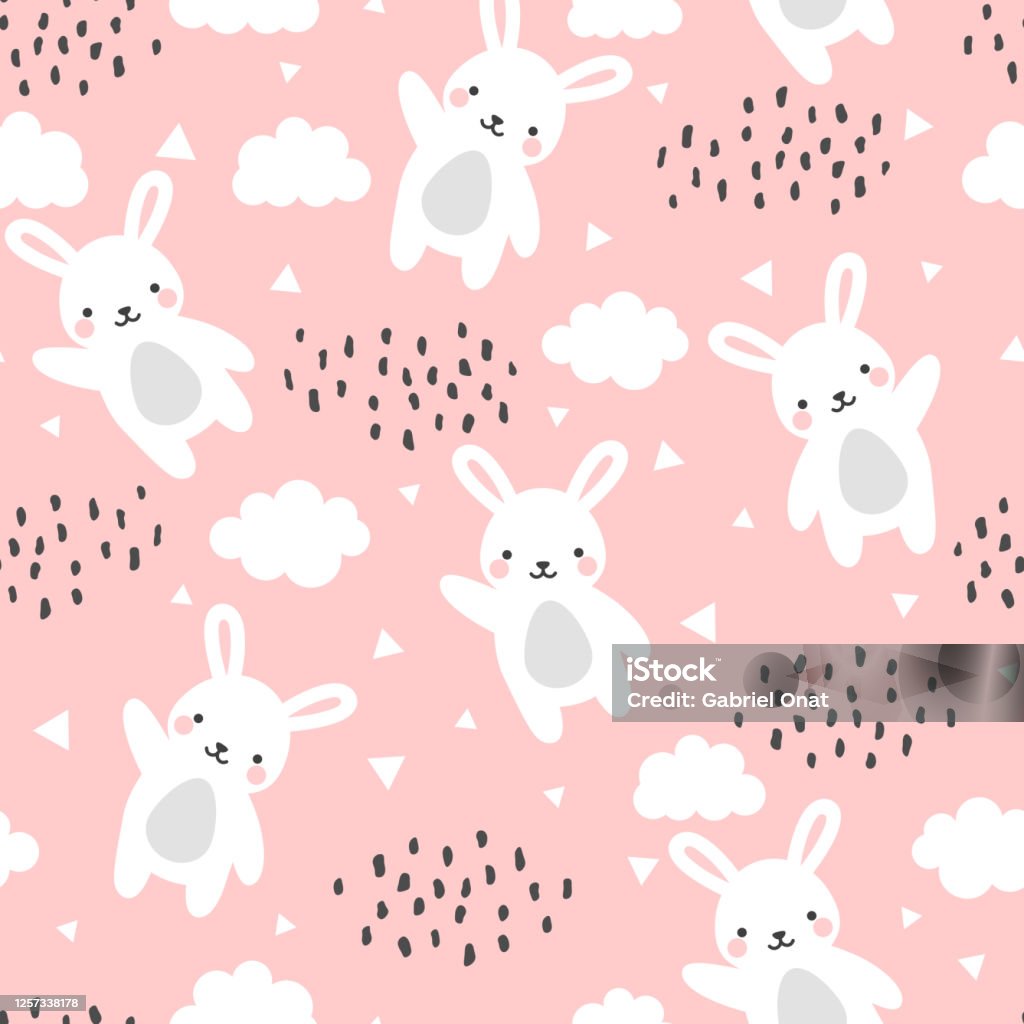 Rabbit Seamless Pattern Background Happy Cute Bunny Flying In The Sky  Between Clouds And Star Stock Illustration - Download Image Now - iStock
