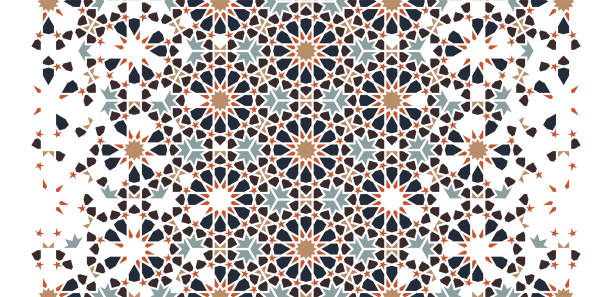 Arabic modern border pattern. Arabic modern border pattern. Arabesque seamless vector pattern. Geometric halftone texture with color tile disintegration arab culture stock illustrations